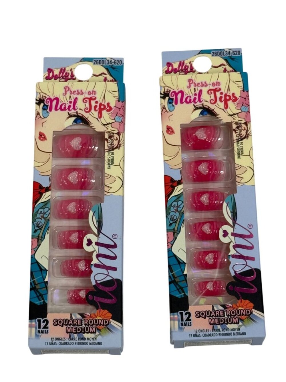 Ioni Dollys Adventure Pink Heart Press On Nails 2 Pack New